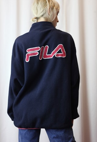 VINTAGE 90'S FILA OVERSIZE FLEECE SWEATSHIRT IN NAVY BLUE