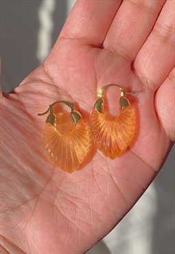 MISH MISH. Pastel Peach Orange Resin Shell Hoop Earrings