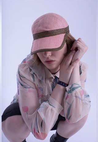 VINTAGE PEACHY PINK STRAW CAP