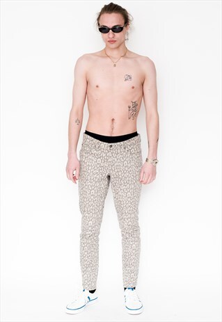 VINTAGE Y2K LEOPARD PRINT SLIM JEANS IN BEIGE