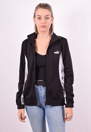 PUMA WOMENS VINTAGE TRACKSUIT TOP JACKET MEDIUM BLACK 90'S