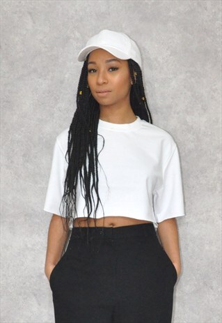 WHITE CREW NECK CROPPED JUMPER SWEATSHIRT