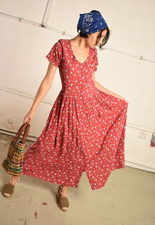 VINTAGE 90S SUMMER PARIS CHIC MAXI DRESS WITH FLORAL PRINT