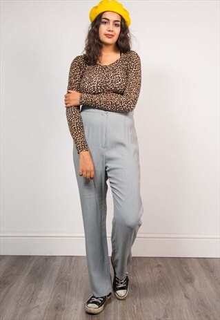 90'S VINTAGE GREY STRIPED PATTERN STRAIGHT LEG TROUSERS