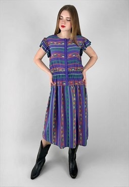 80's Nippon Boutique Purple Stripe Vintage Ladies Dress 
