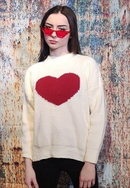 Heart knitwear sweater love knitted top retro jumper cream