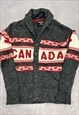 VINTAGE ABSTRACT KNITTED CARDIGAN CANADA PATTERNED SWEATER
