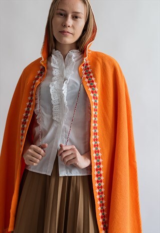 VINTAGE 70S FESTIVAL BOHO CAPE IN ORANGE
