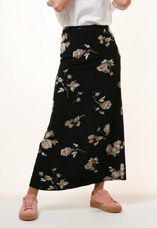 80S VINTAGE FLORAL GRUNGE MAXI LENGTH SKIRT 1054