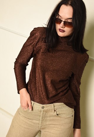 VINTAGE 70S PARIS CHIC SHIMMER PARTY TOP IN BROWN