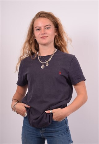 VINTAGE POLO RALPH LAUREN T-SHIRT TOP NAVY BLUE