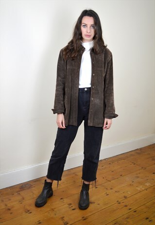 90S VINTAGE DARK BROWN SUEDE LEATHER JACKET