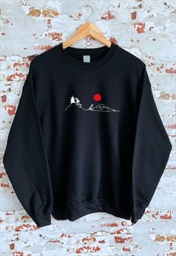 Japanese Zen Scene print Black Sweatshirt