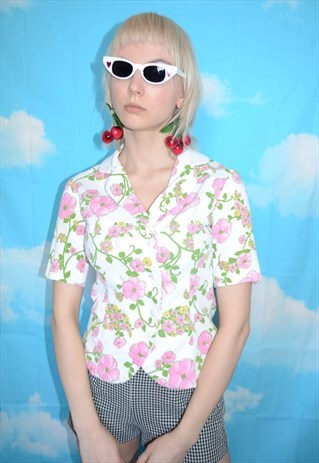 VINTAGE 60'S CUTE FLOWER PRINT SUMMER SHORT SLEEVED JACKET