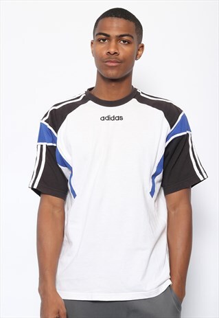 VINTAGE ADIDAS LOGO T-SHIRT WHITE BLACK BLUE