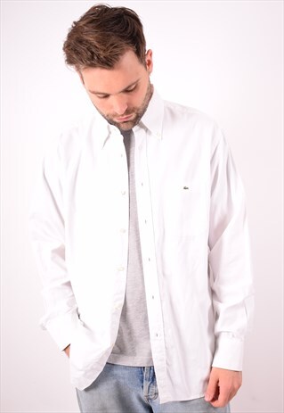 LACOSTE MENS VINTAGE SHIRT XL WHITE 90S