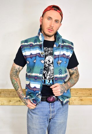 VINTAGE 90S AZTEC PRINT FLEECE GILET JACKET
