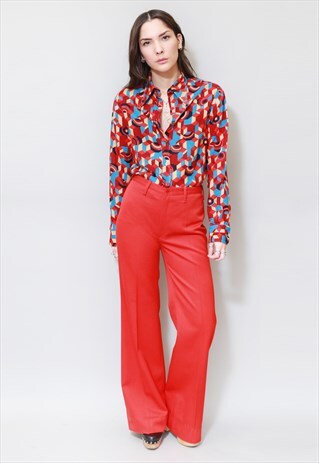 VINTAGE 1970'S RED & BLUE GEOMETRIC DAGGER COLLAR SHIRT