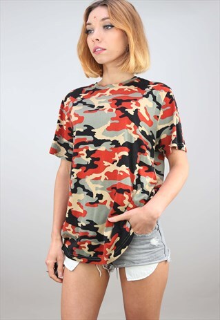VINTAGE RETRO OVERSIZED CAMO CAMOUFLAGE PRINT T-SHIRT