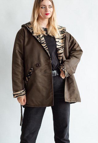 VINTAGE 80S FUNKY BOXY BELTED JACKET WITH TIGER DETAIL