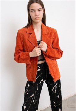 Vintage Suede Leather Jacket Blazer Orange Copper Jacket 90s