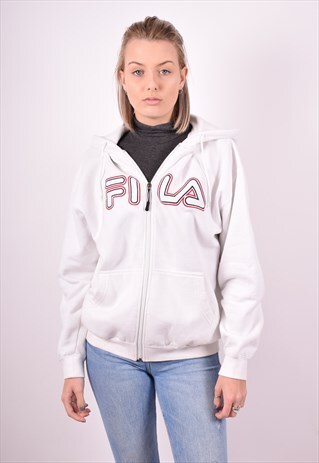 FILA WOMENS VINTAGE HOODIE JACKET XL WHITE 90S