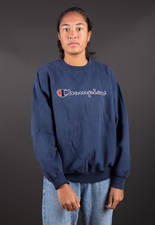 BLUE BIG LOGO SPELL OUT CHAMPION SWEATSHIRT