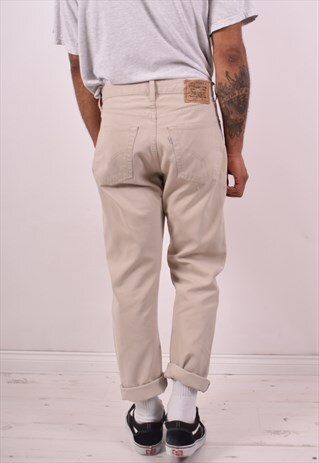 LEVI'S 505 MENS VINTAGE JEANS W33 L30 BEIGE 90S