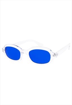Retro Blue Sunglasses - Clear Frame with Blue lens