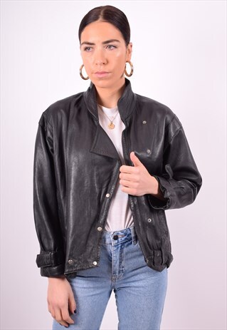 WOMENS VINTAGE LEATHER JACKET LARGE BLACK 90'S