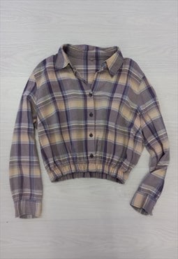 Y2K Shirt Purple Multi Cropped Check Print