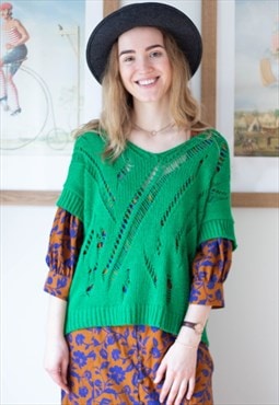 Bright green short sleeve knitted oversized jumper