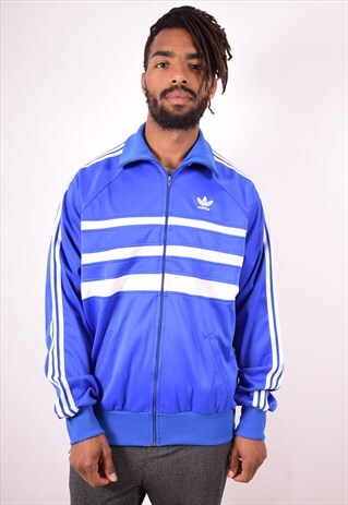 ADIDAS MENS VINTAGE TRACKSUIT TOP JACKET MEDIUM BLUE 90S
