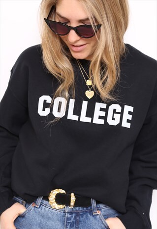 VINTAGE 90S BLACK COLLEGE SWEATER JUMPER
