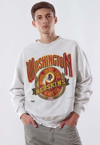 VINTAGE RED SKINS WASHINGTON 1993 NFL CREW NECK 90S GREY