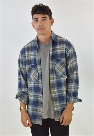 VINTAGE 90S BLUE PLAID FLANNEL SHIRT