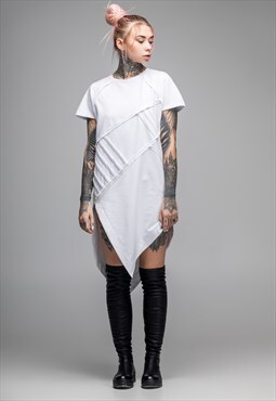 Asymmetric white t-shirt dress