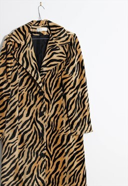 90s grunge y2k elegant punk beige faux fur tiger stripe coat