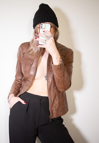 BROWN LEATHER Y2K JACKET