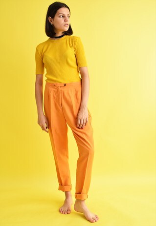 VINTAGE 80'S RETRO TAPERED ORANGE HIGH WAIST TROUSERS