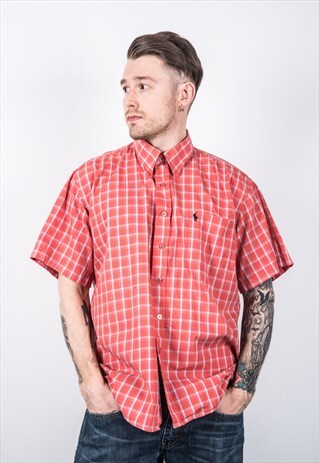 RALPH LAUREN VINTAGE 1990S ORANGE AND BLUE CHECKED SHIRT