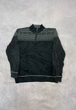 Vintage Knitted Jumper Patterned 1/4 Zip Grandad Sweater