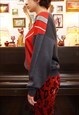 VINTAGE 80S GABICCI PATTERN V NECK JUMPER IN RED AND GREY