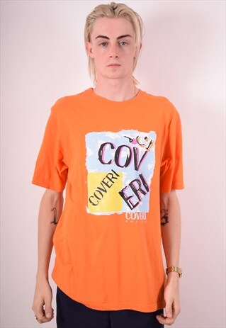 COVERI MENS VINTAGE T-SHIRT TOP XL ORANGE 90S
