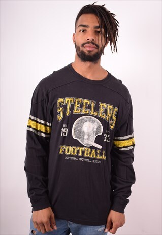 NFL MENS VINTAGE STEELERS TOP LONG SLEEVE MEDIUM BLACK 90S