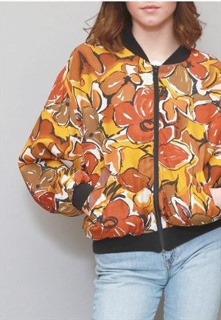 VINTAGE 1990'S 'CHOISE' BROWN/ORANGE ABSTRACT BOMBER JACKET