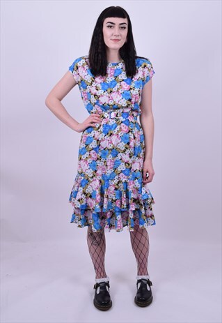 VINTAGE 80'S FLOWER PRINT RA RA DRESS SIZE 10 TO 12