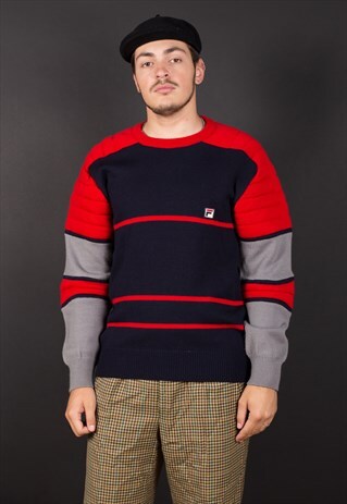 VINTAGE BLUE KNIT FILA PADDED JUMPER