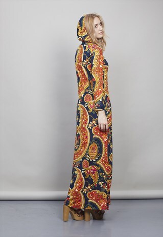 VINTAGE 1970'S MAXI PSYCHEDELIC PRINT 70S DRESS