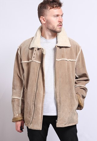 VINTAGE SUEDE AVIATOR SHEEPSKIN FLEECE JACKET